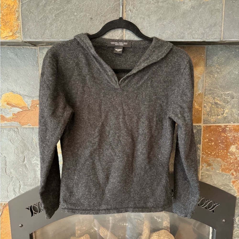Central Park West Heathered Charcoal Grey 100% Mongolian Cashmere Sweater Large